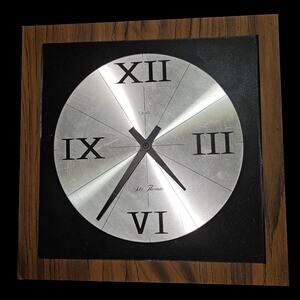 Vintage Seth Thomas Quartz Wall Clock Wood Grain Square Panel Mid Century Style